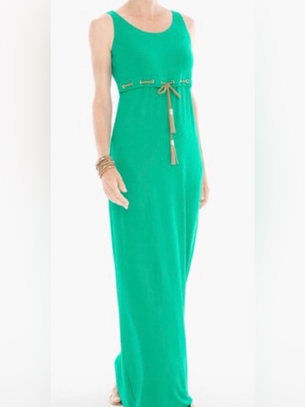 Chico’s POP OVER WITH TIE MAXI DRESS in
CONGO GREEN